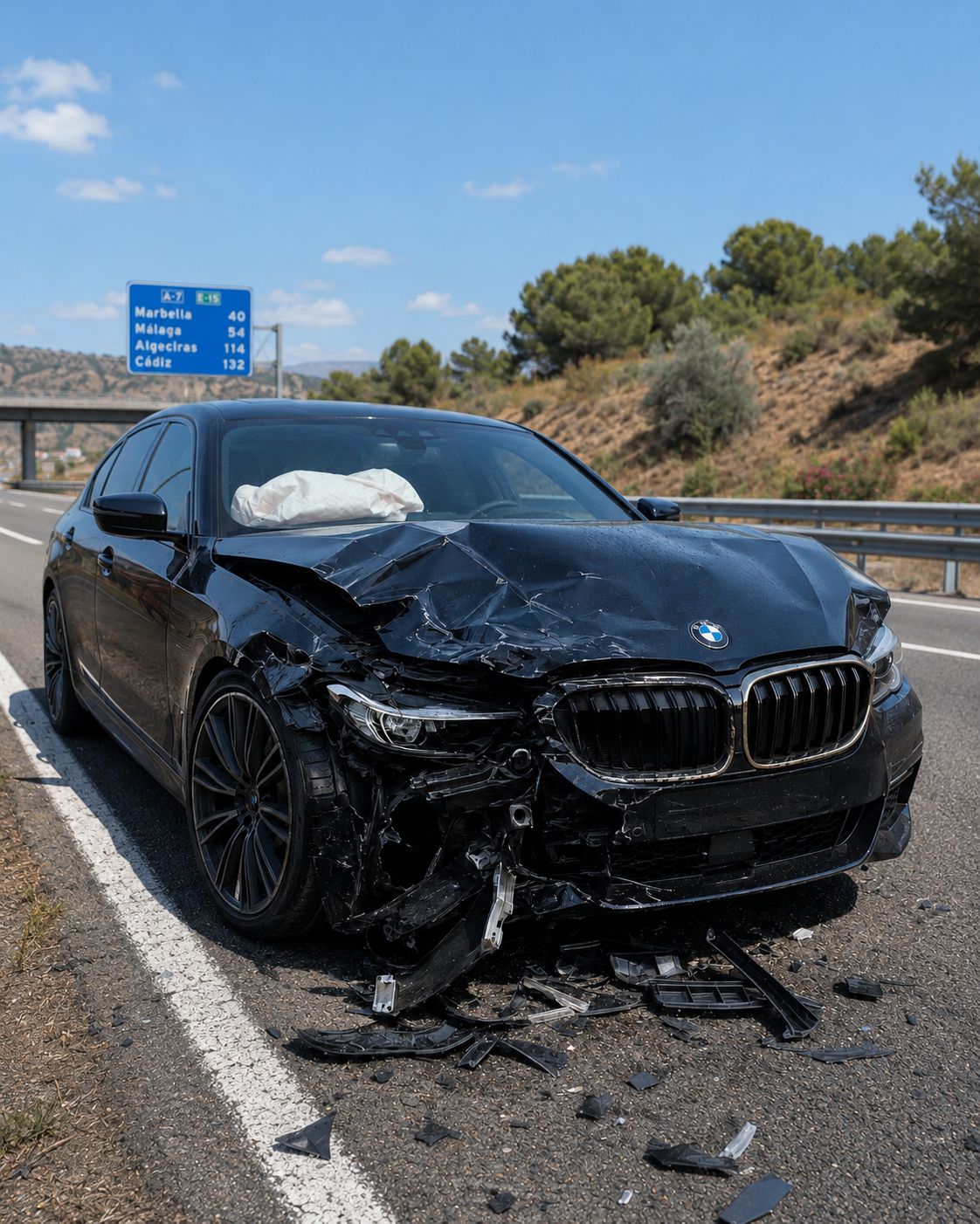 Ejemplo de BMW dañado tras un accidente